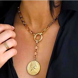 Gold Coin Pendant Charm Necklace